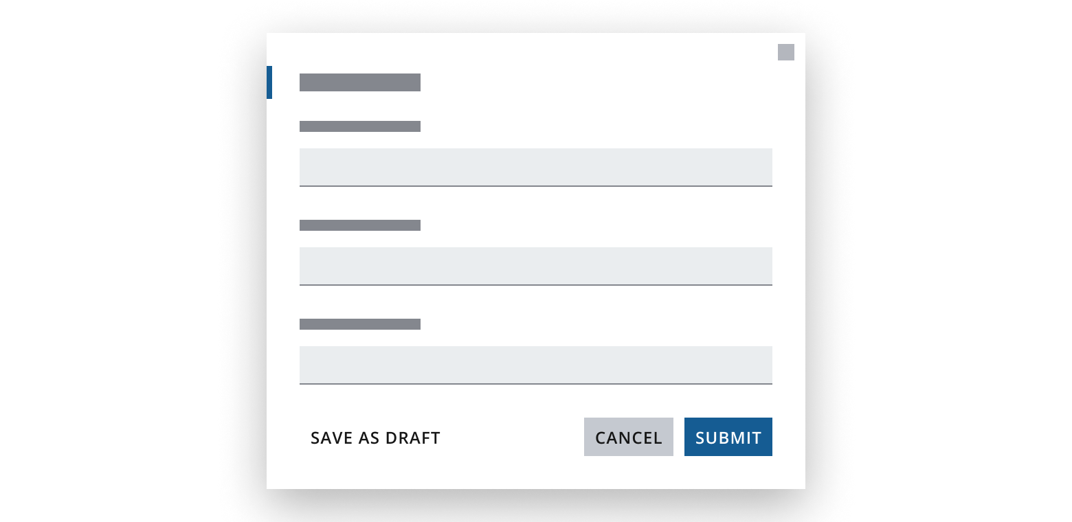 Example showing a dialog with a form and button bar underneath. The core actions are on the right.