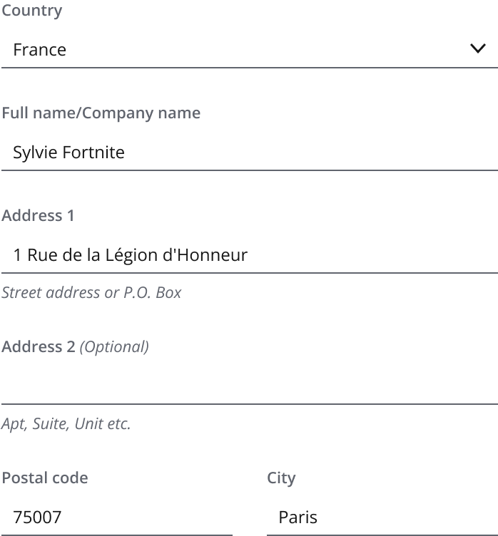 Example showing Dynamic template with France selected